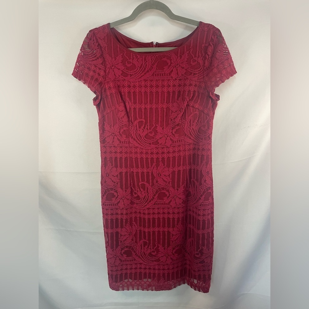 Adrianna Papell wine red lace sheath dress. So lovely and classic. Size 8